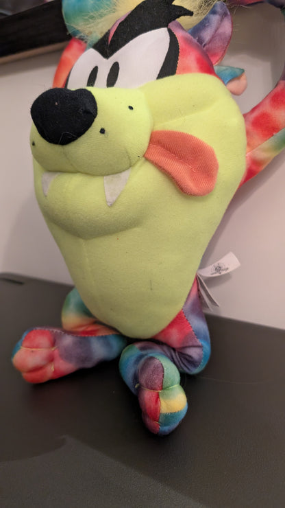 Looney Tunes Plush Tazmanian Devil Tie Dye Taz Rainbow Colors WB Stuffed Animal 14"