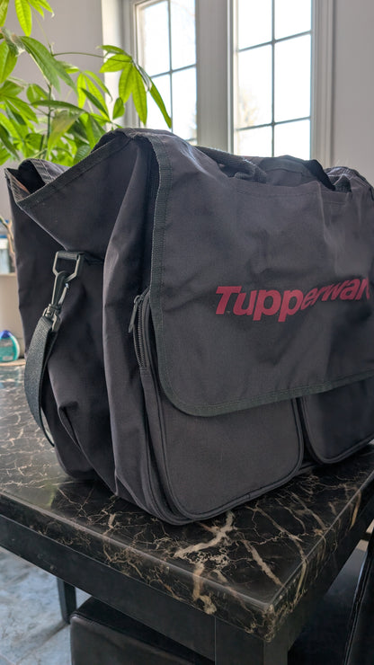 Vintage Tupperware Consultant Tote Duffle Shoulder Bag Organizer Black Logo