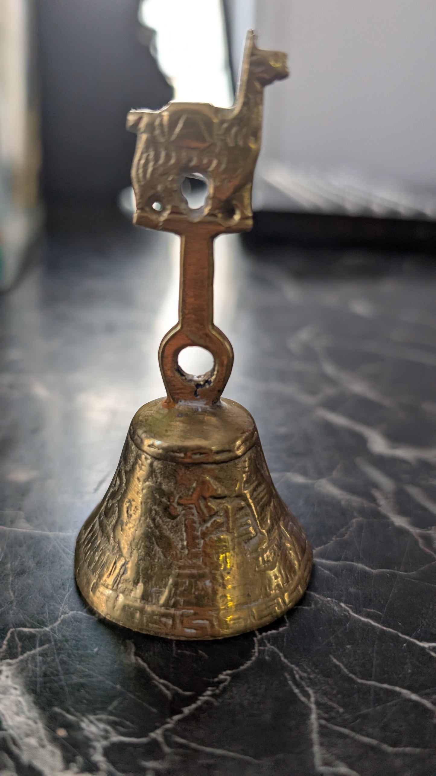 Vintage Brass Llama Bell Andean Peru Folk Art Mid Century Souvenir 3.5”