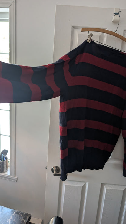 Tommy Hilfiger Men’s V-Neck Sweater Red Navy Stripe 100% Cotton Size XXL