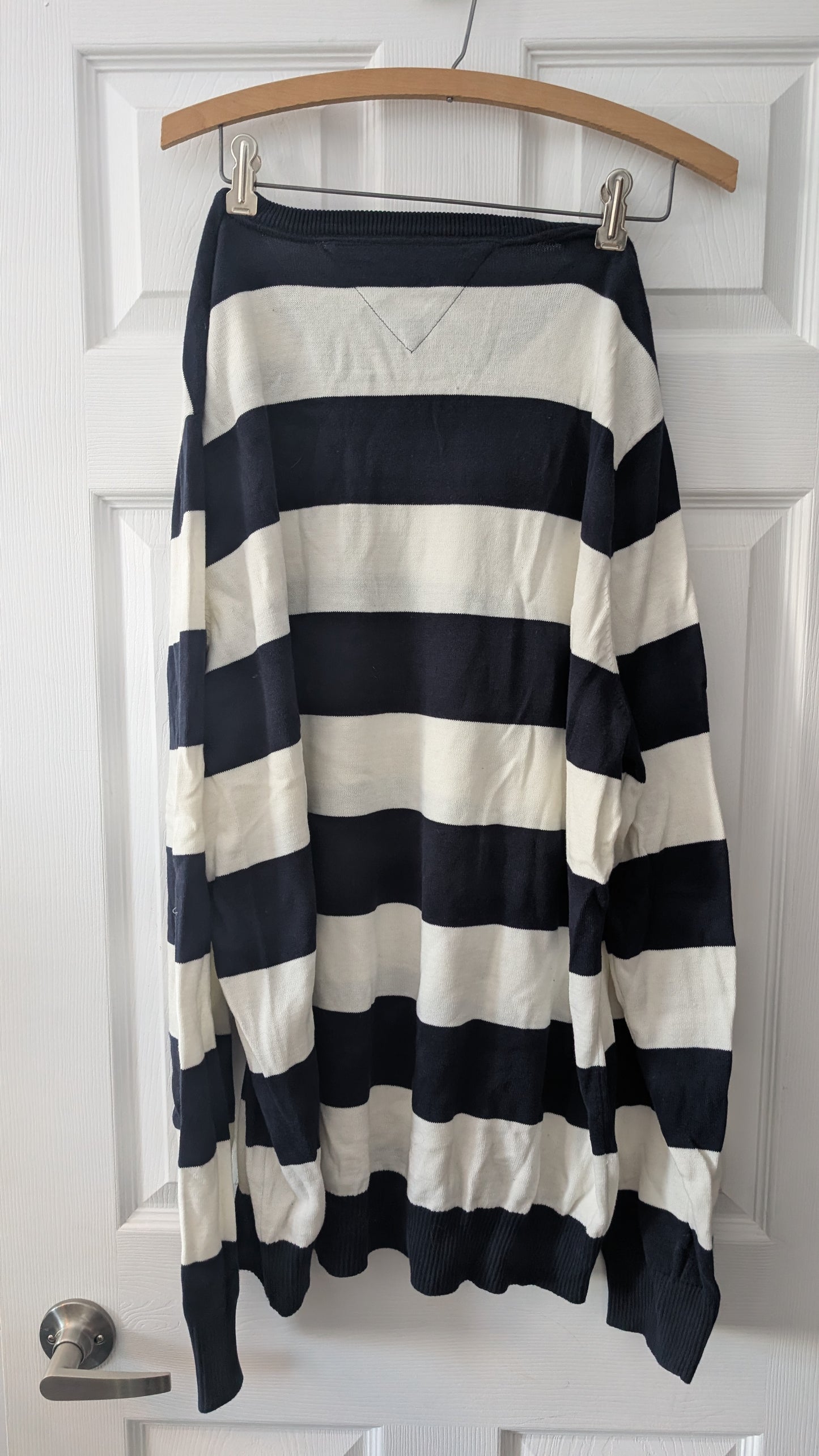 Tommy Hilfiger Men’s V-Neck Striped Sweater Navy white XXL Cotton Knit Pullover