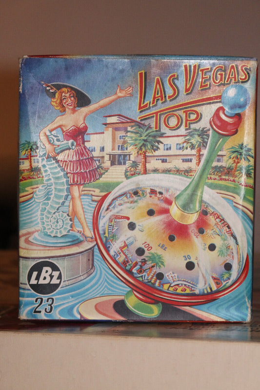 Rare Las Vegas Top Spin Spinning Lbz #23 Vintage Mini Game Inside Box Work Tin