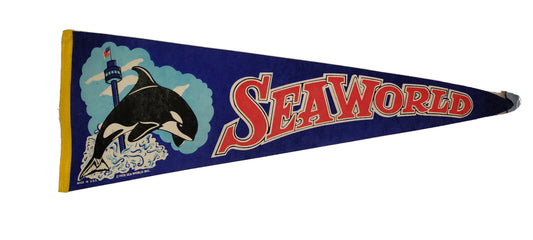 Vintage 1970S Seaworld Killer Whale Beach Pennant Flag Souvenir Vtg