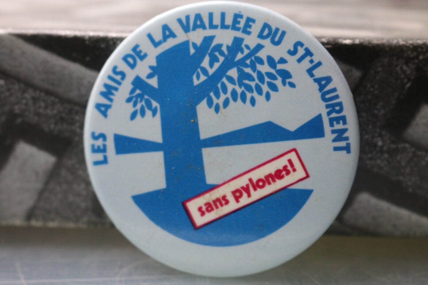 Vintage Macaron Pinback Québec Les Amis De La Vallée Du St-Laurent Sans Pylones!