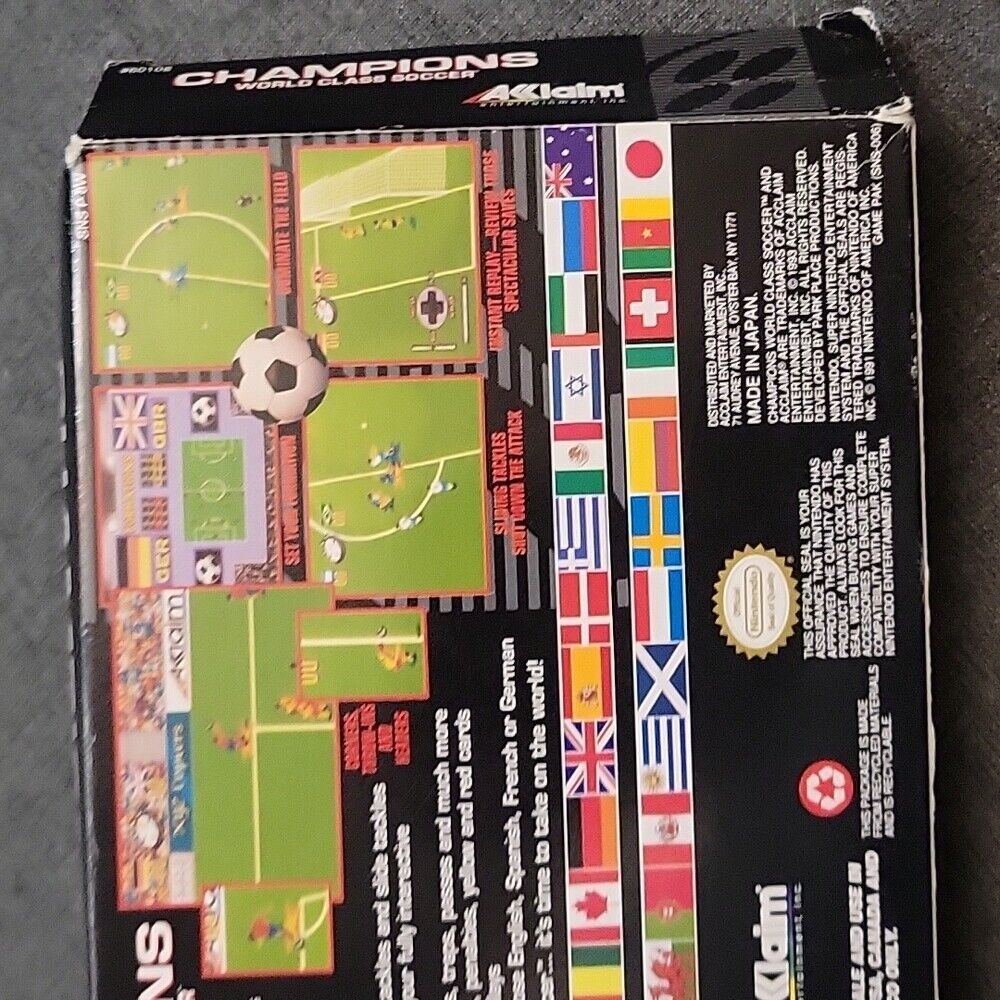 Champions World Class Soccer Super Nintendo Snes Vidéo Game In Box Cartridge