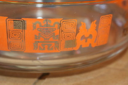 Vintage Jeanette Glass Company Atomic Starburst Serving Bowl Orange Mexican Thai