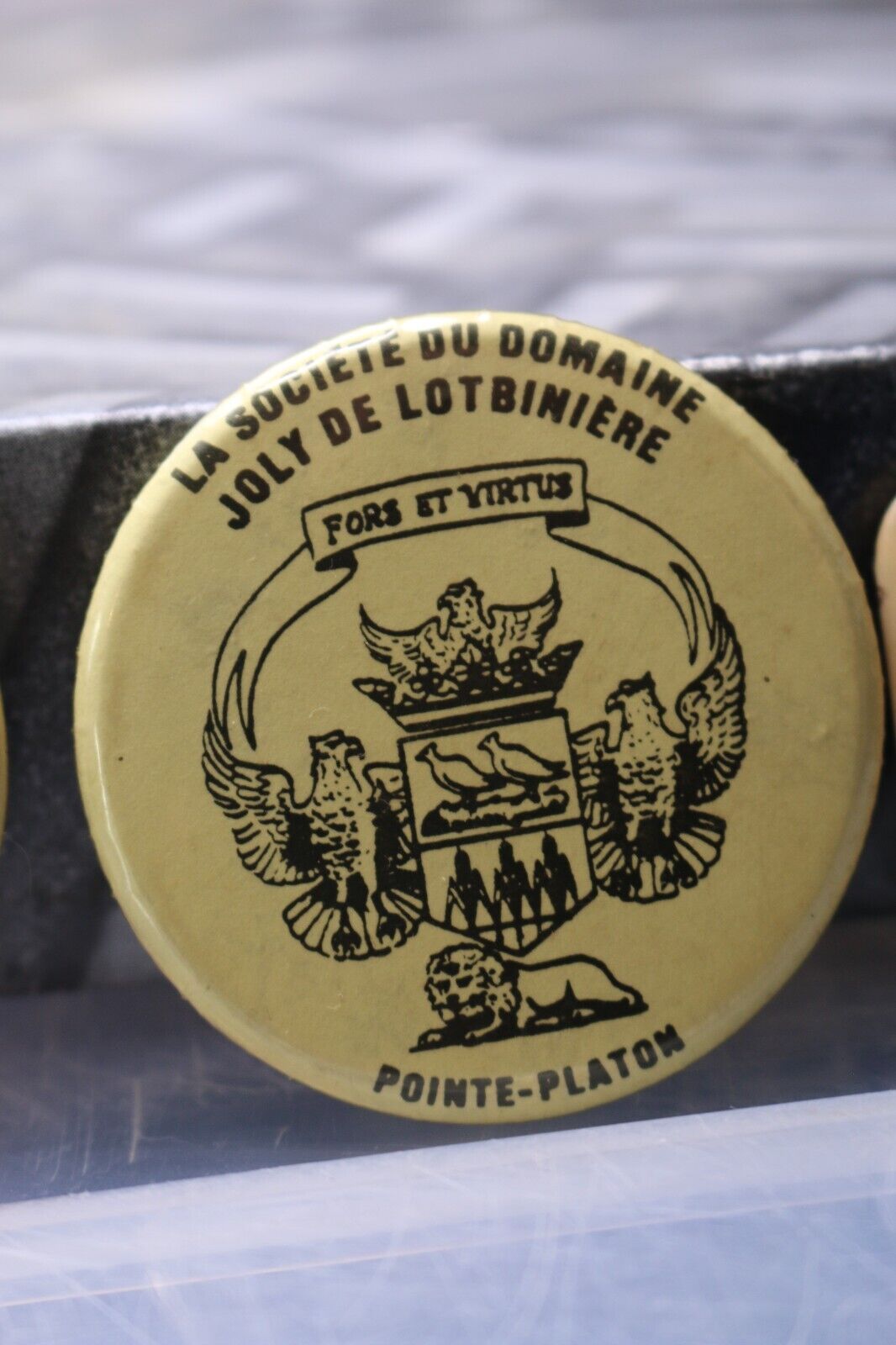 Vintage Macaron Pinback Québec Société Domaine Joly Pointe-Platon