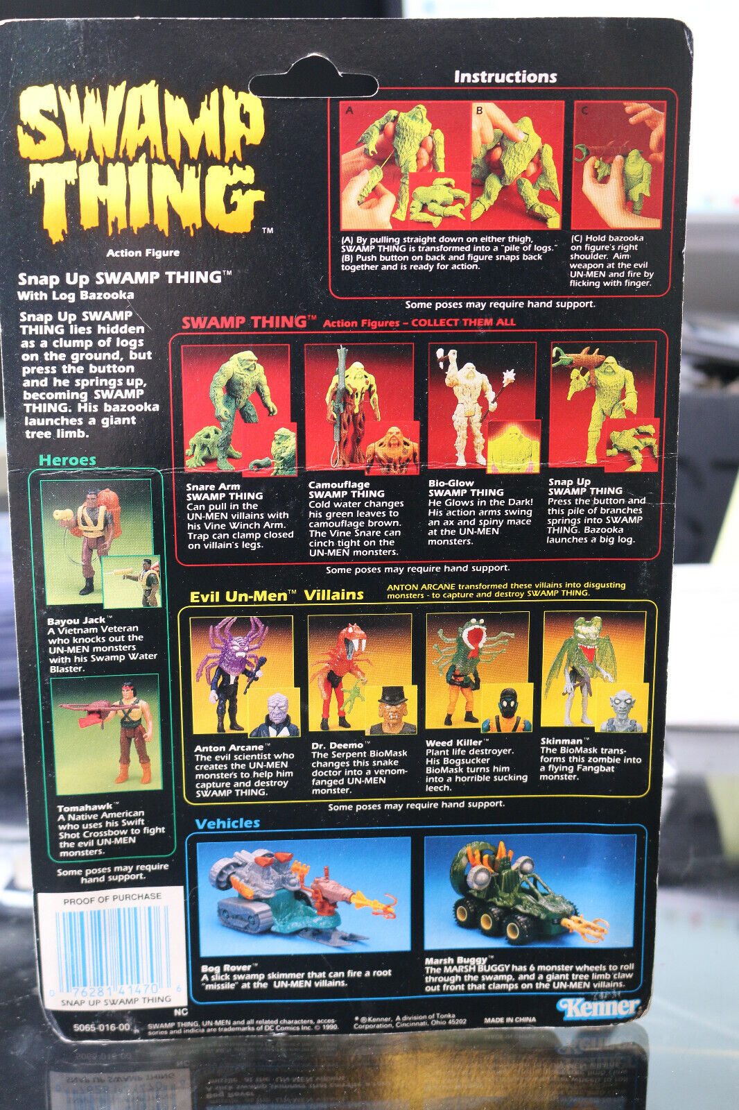 1990 Kenner Swamp Thing Snap Up Swamp Thing With Log Bazooka Nip Action Figure