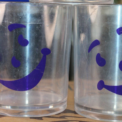Lot Of 3 Jello Logo Plastic Vintage Blue Smiley Glasses Collectible Rare