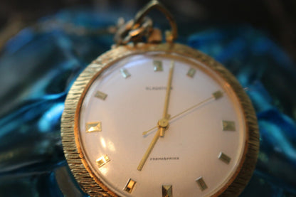 Pocket Watch Gladstone Permaspring Swiss W/Beautiful Chain Written 1970 Behind