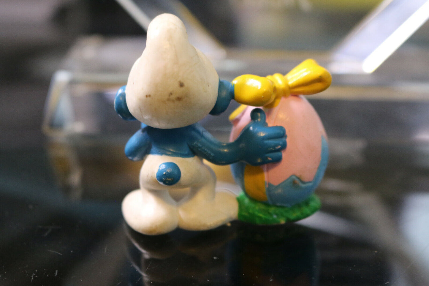 Smurfs 20490 Easter Egg Yellow Ribbon Smurf Rare Vintage Pvc Figurine Peyo Toy