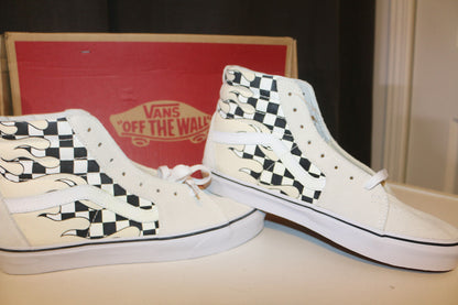 Vans Sk8 Hi Checker Flame Classic White Skate Shoes Checkerboard Unisex M9 W11