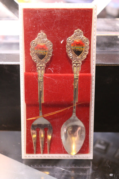 Lot Of 2 Dallas Spoon & Forks Souvenir Collectible  In Case Box Japan