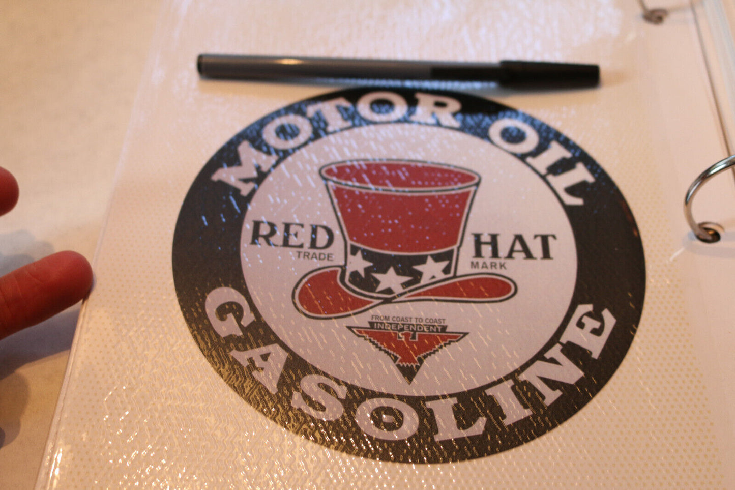 1X 6" Red Hat Gasoline Motor Oil Round Sign Nostalgic Retro Wall Decor Sticker 1