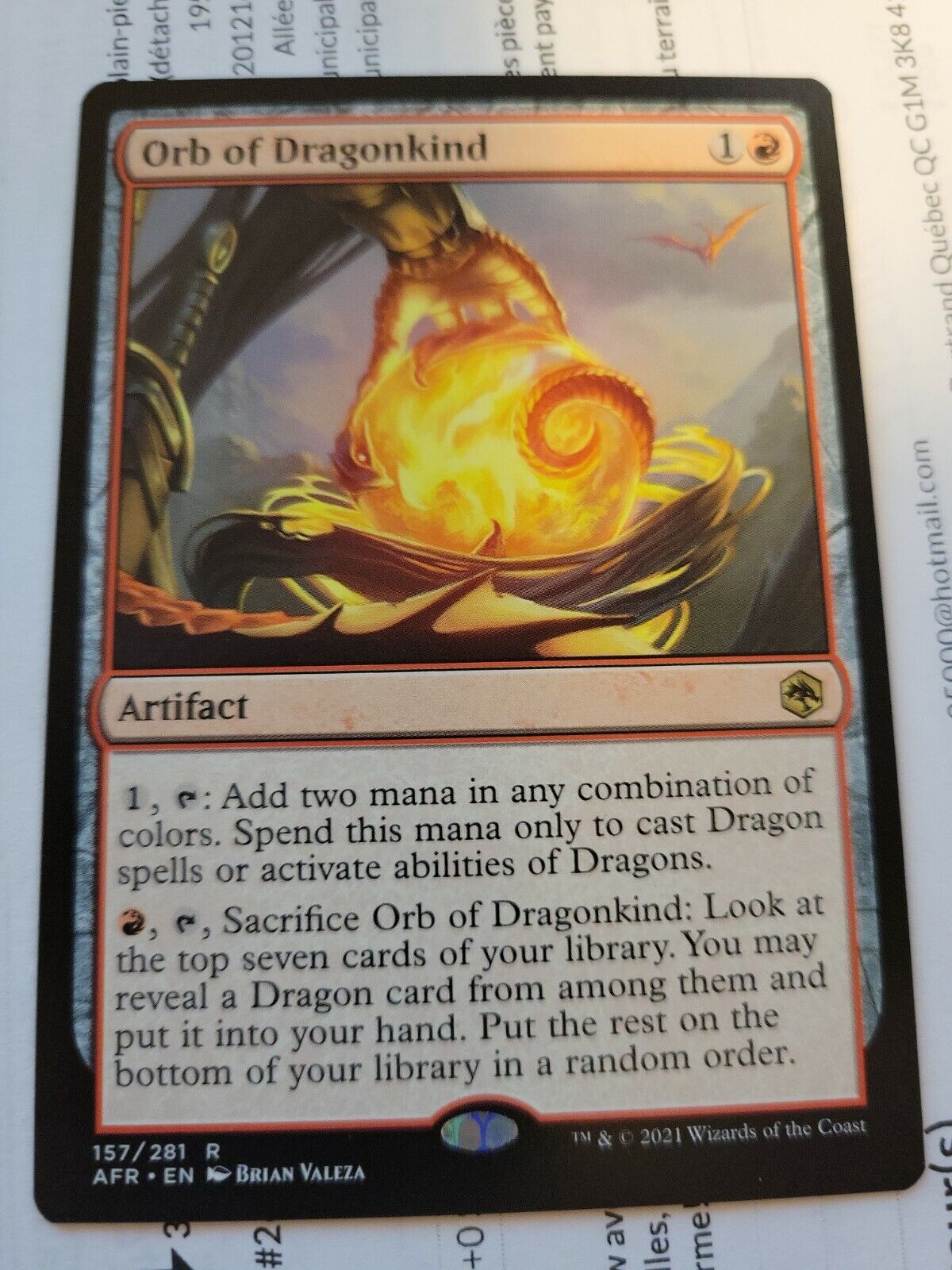 MTG Magic the gathering card Adventures in the Forgotten Realms Orb of Dragonkind