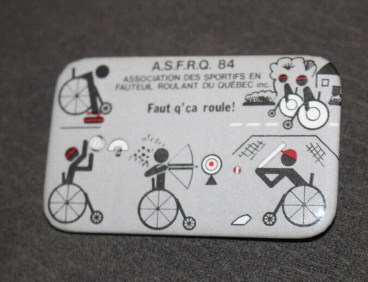 A.S.F.R.Q. 1984 Faut Q'Ça Roule! Sportifs Québec Canada Buttons Pin Back Macaron