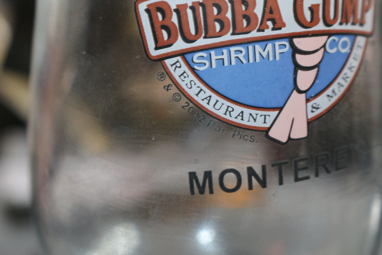 Bubba Gump Shrimp Company Montery Rare Variant Hurricane Glass Clear/Cobalt Blue