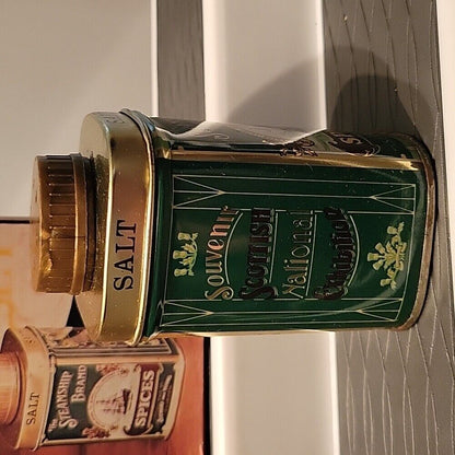Vintage Olde English Tin Salt And Pepper Shaker Set With Original Box 3.5" X 2"