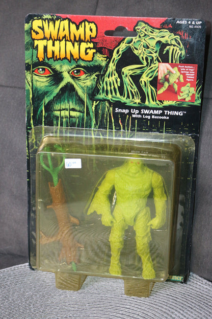 1990 Kenner Swamp Thing Snap Up Swamp Thing With Log Bazooka Nip Action Figure