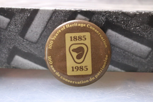 Vintage Macaron Pinback Québec Buttom 100 Years Heritage Conservation 1985