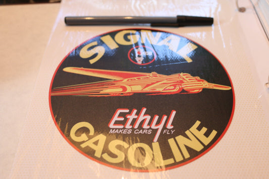 1X 6" Signal Ethyl Gasoline Motor Oil Round Sign Nostalgicwall Decor Sticker 1