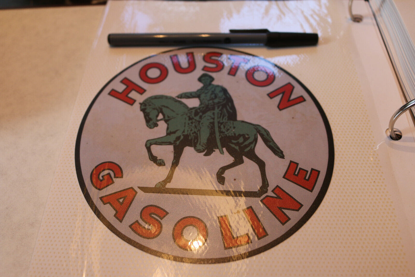 1X 6" Houston Gasoline Motor Oil Round Sign Nostalgic Retro Wall Decor Sticker 1