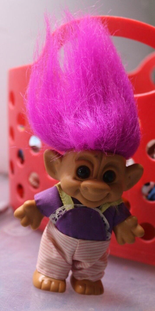 Vintage Vtg Cute Troll 3 Forest Troll  Magic Secret Purple Hair Figure Doll #2