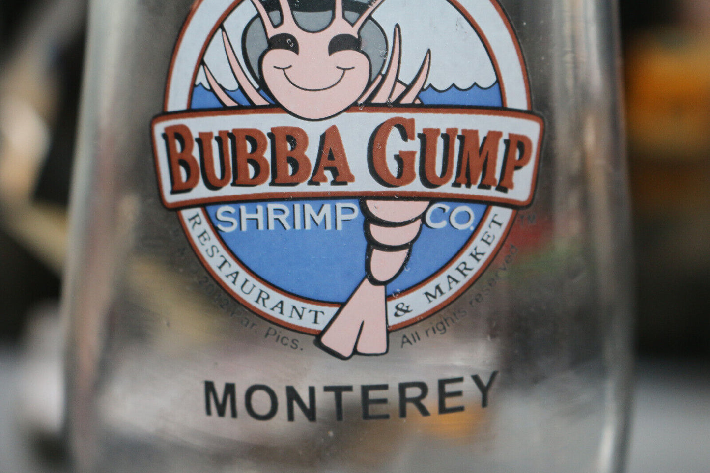 Bubba Gump Shrimp Company Montery Rare Variant Hurricane Glass Clear/Cobalt Blue