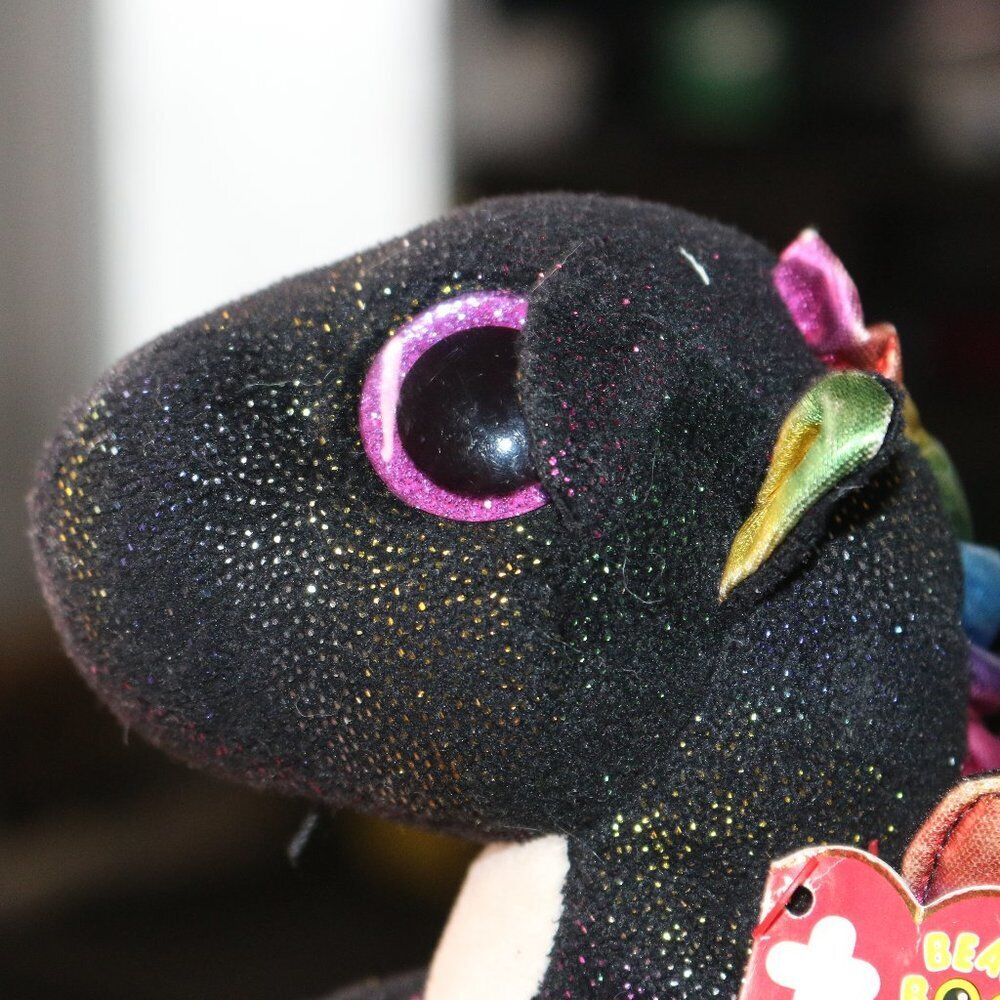 Ty Dragon Anora Black Plush Stuffed Animal Cute Purple Sparkle Eyes