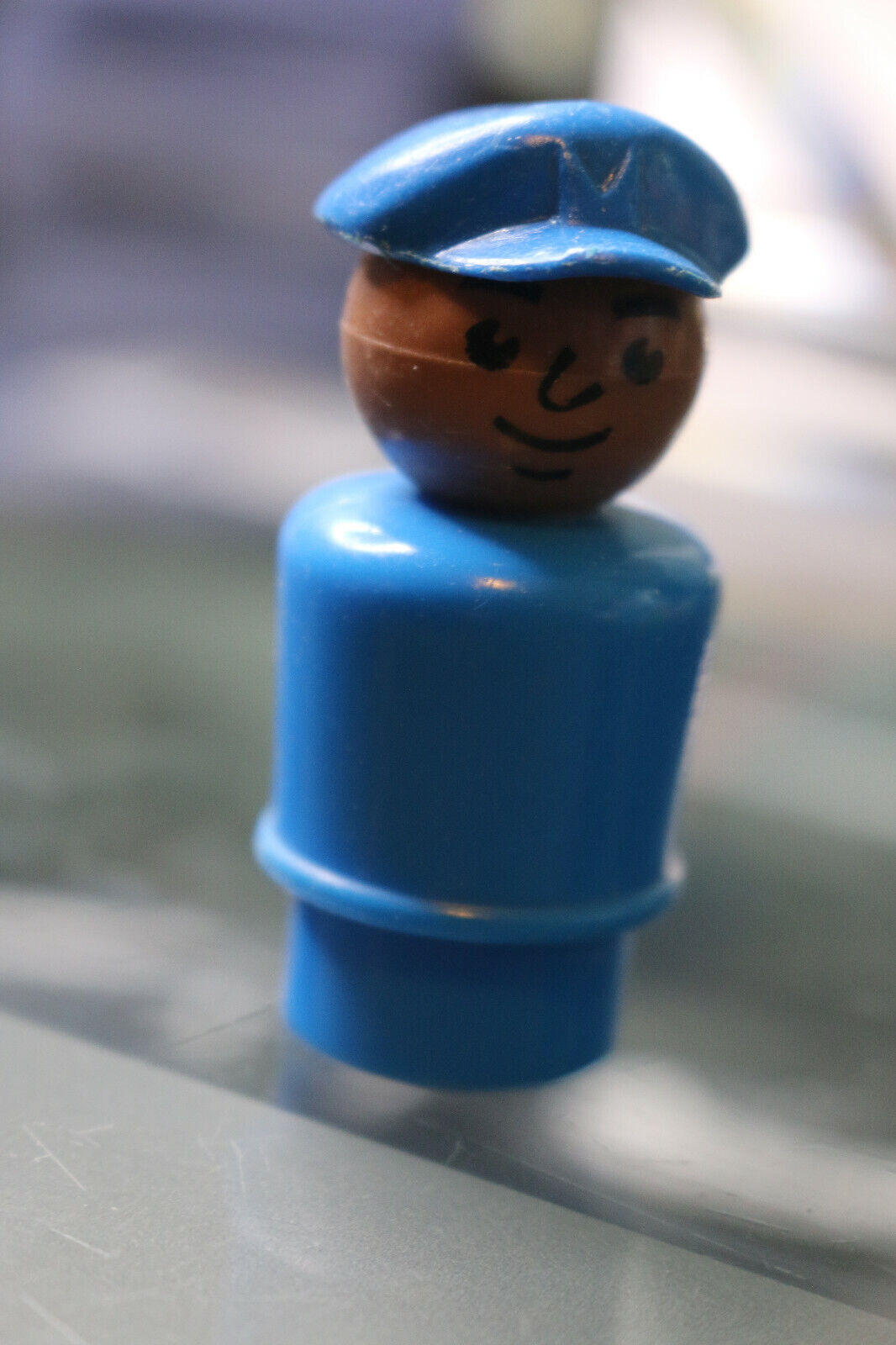 Vintage Fisher Price Little People African American Blue Pilot / Mail Carrier