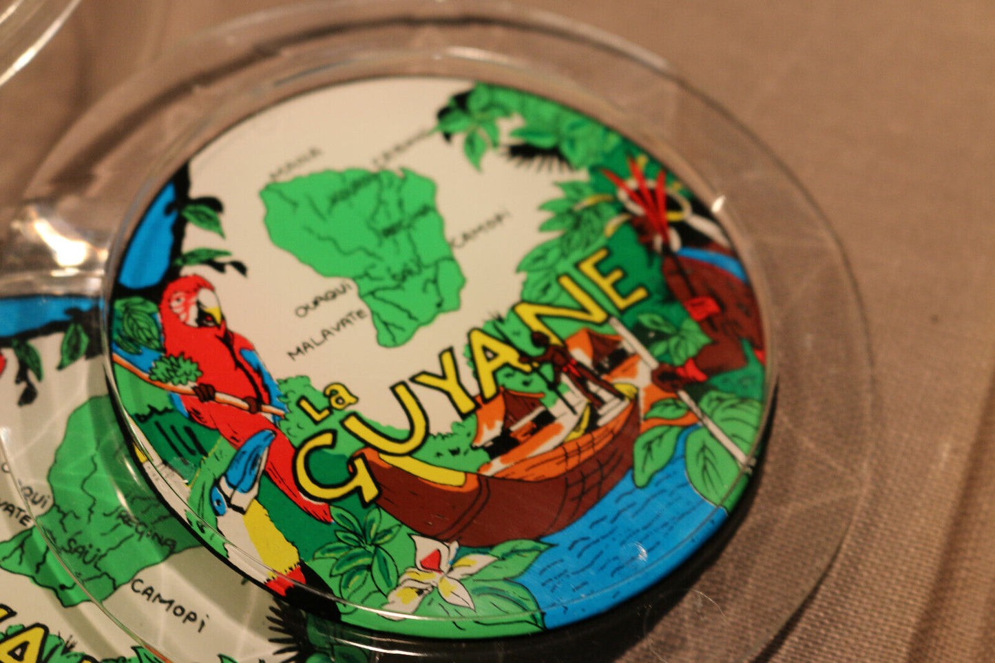 La Guyane Country Island Map Boat Parrot Set Of 5 Drink Coasters Rare In Box