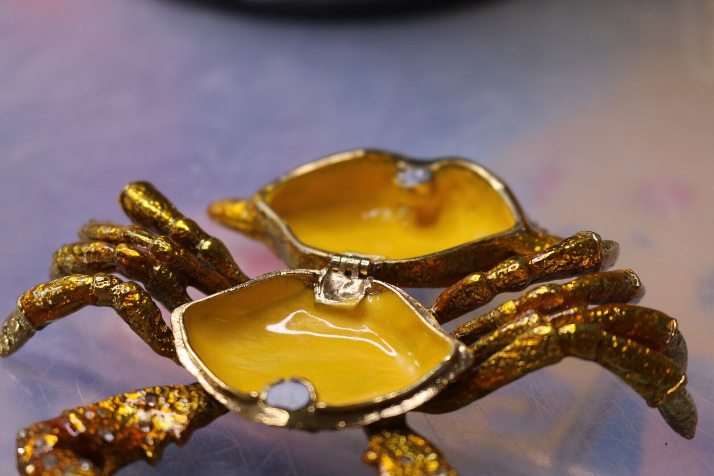 Shiny Gold Golden Enamel With Decoration Crystal Crab Trinket Dish