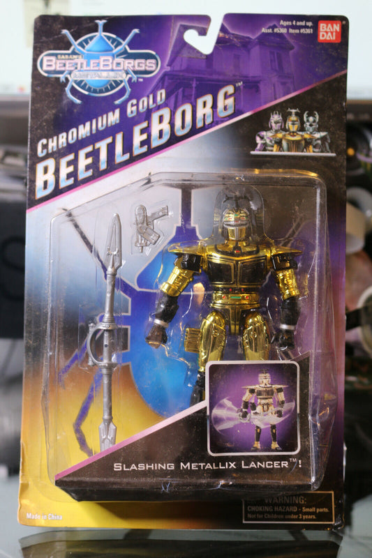 Beetleborgs Metallix Beetle Chromium Gold Bandai Figure Toy Sealed Card Vintage