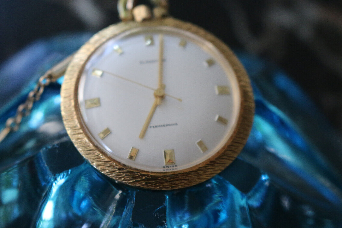 Pocket Watch Gladstone Permaspring Swiss W/Beautiful Chain Written 1970 Behind