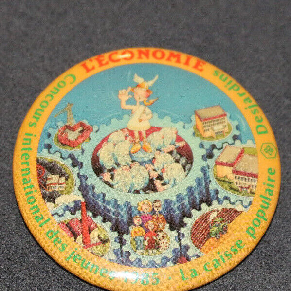 L'Économie Desjardins La Caisse Populaire 1985 Pinback Macaron Vintage Canada