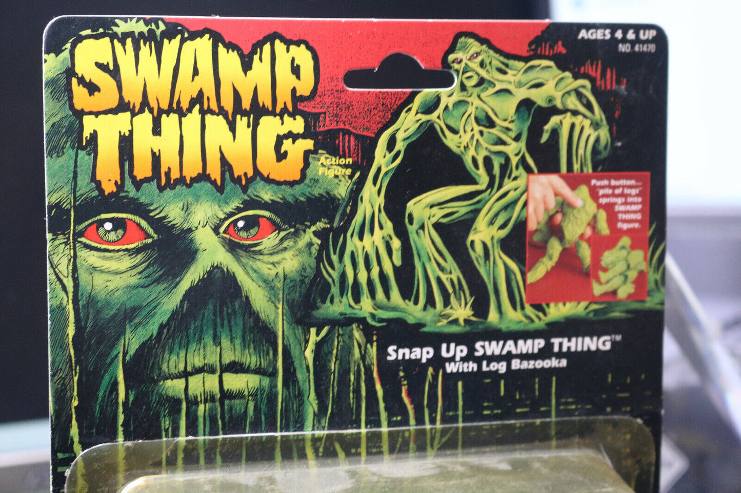 1990 Kenner Swamp Thing Snap Up Swamp Thing With Log Bazooka Nip Action Figure