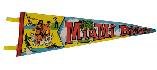 Vintage 1970S Miami Beach Florida Pennant Golf Marlin Bathing Suit Fishing Flag