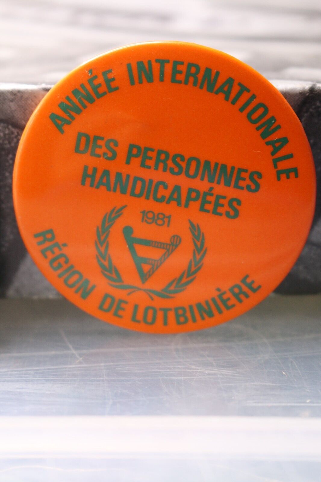 Vintage Macaron Pinback Québec Année International Personnes Handicapés 1981