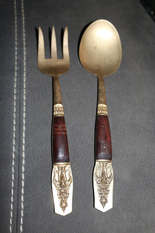 Vintage Serving Set Fork And Spoon Thailand Nickel Bronze