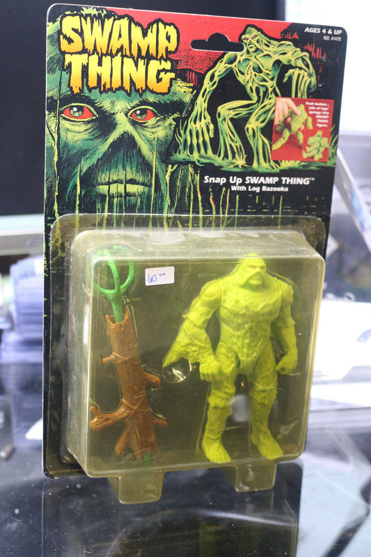 1990 Kenner Swamp Thing Snap Up Swamp Thing With Log Bazooka Nip Action Figure