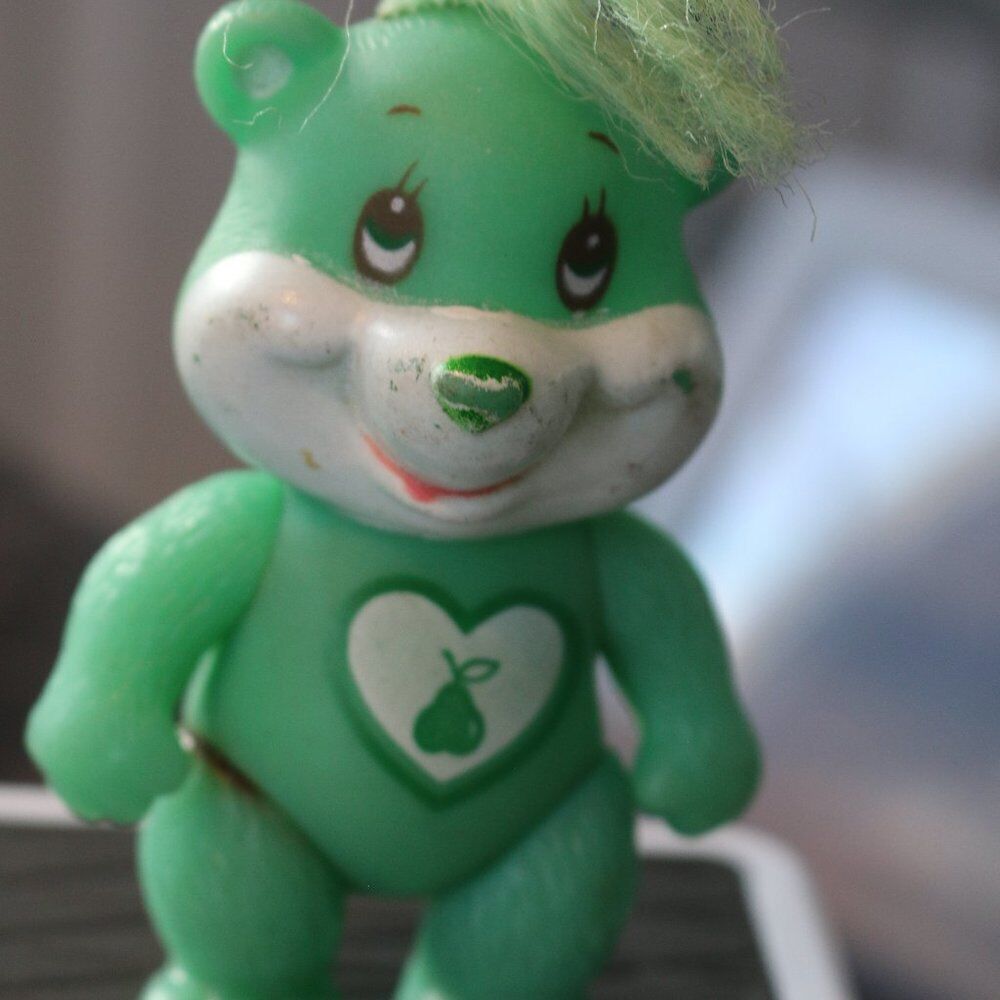 Soma Love Pets - Green Raccoon - Posable Figure - Hair - 1980S - Pvc - Vintage