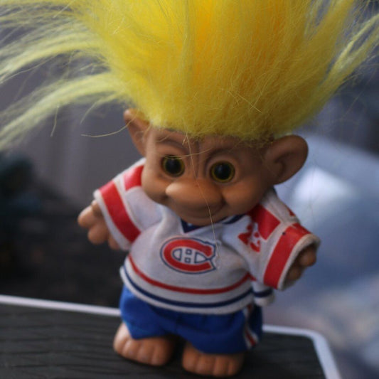 Vintage Forest Troll Imm Doll Yellow Hair Clothes Montreal Canadian Hockey Team