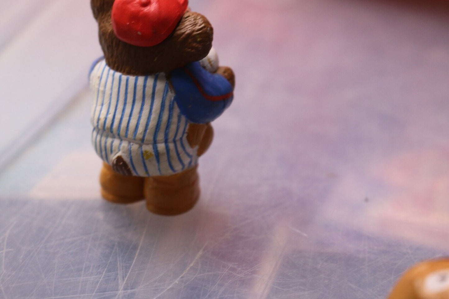 Vintage 1986 Baseball Player Teddy Bear Figure Figurine 2" Rubber Plastic Pvc