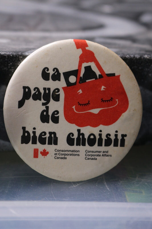 Vintage Macaron Pinback Québec Ca Paye De Bien Choisir Canada