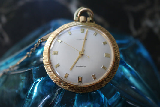 Pocket Watch Gladstone Permaspring Swiss W/Beautiful Chain Written 1970 Behind