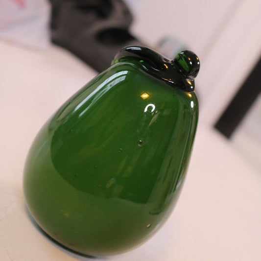 Vintage Murano Style Glass Life Size Pear Fruit Art Glass Green Stem Hand Blown