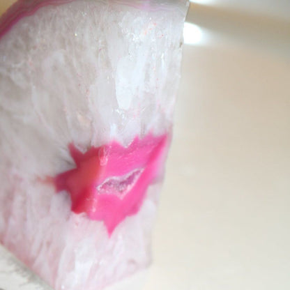 Agate Bookends Geode Dyed Pink Crystal Polished Quartz Druzy Brazil Specimen