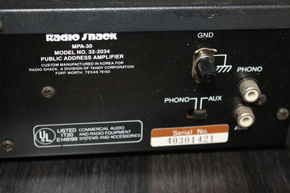 Radio Shack Mpa-30 32-2034, 20 Watt P.A. Public Address Amplifier 120V/12V