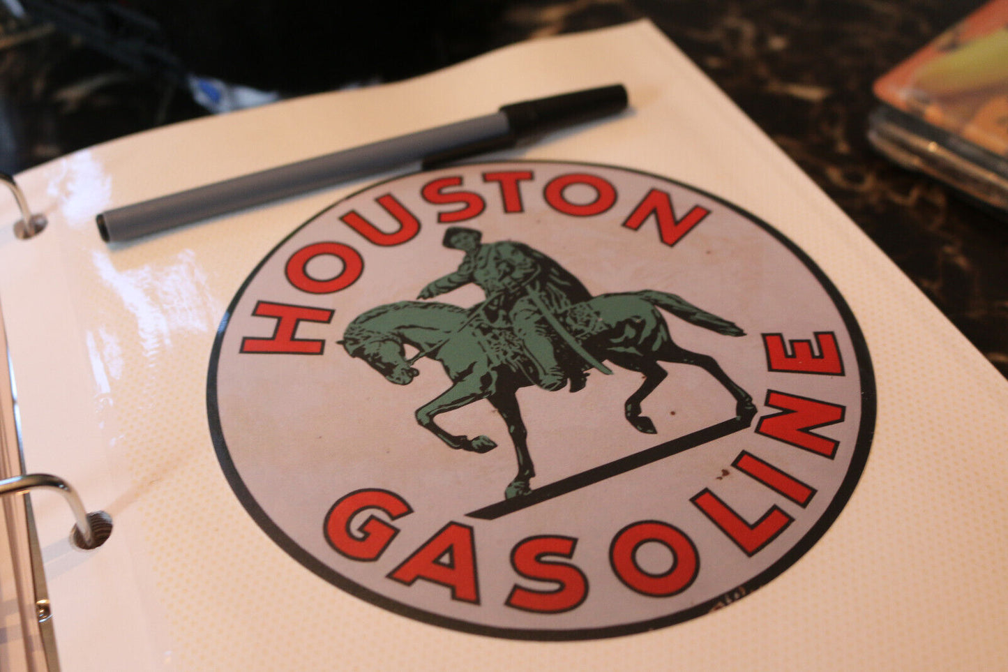 1X 6" Houston Gasoline Motor Oil Round Sign Nostalgic Retro Wall Decor Sticker 2