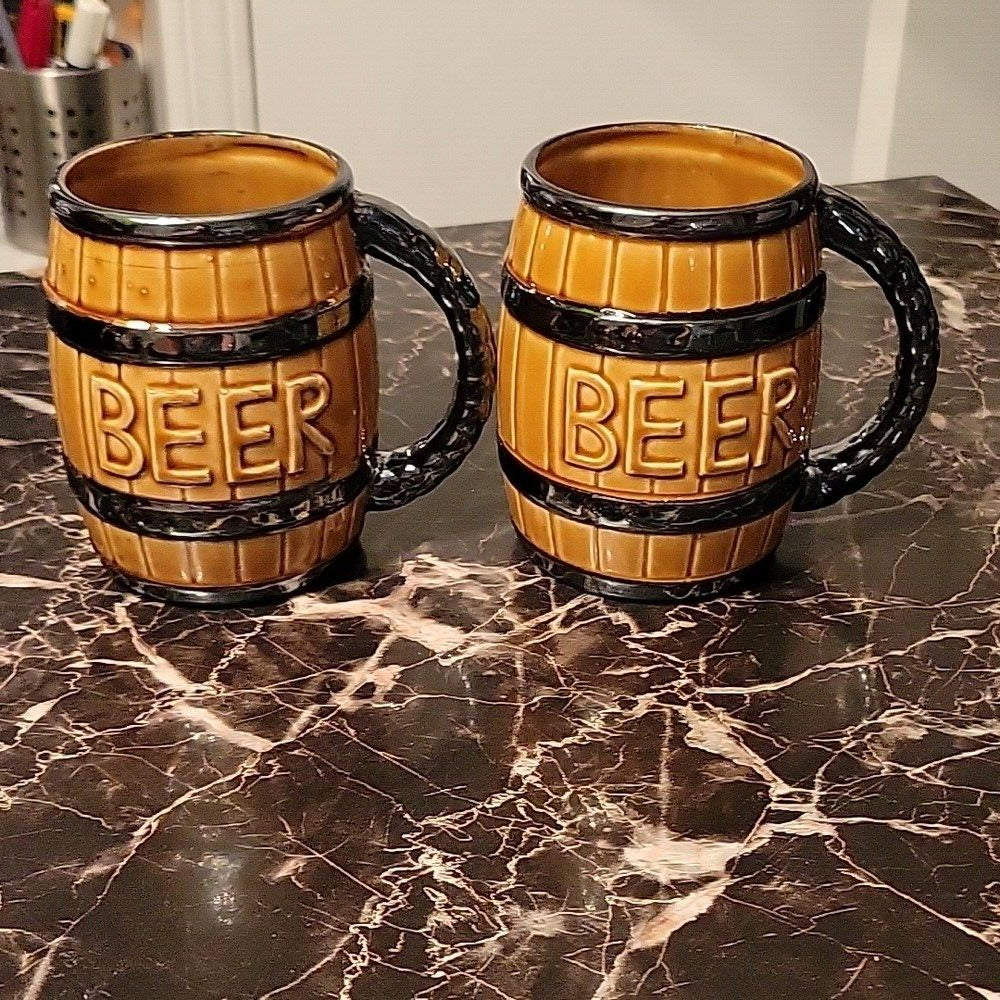 2X Mugs Vintage Wade Beer Barrel / Ale Mug / Bar Ware